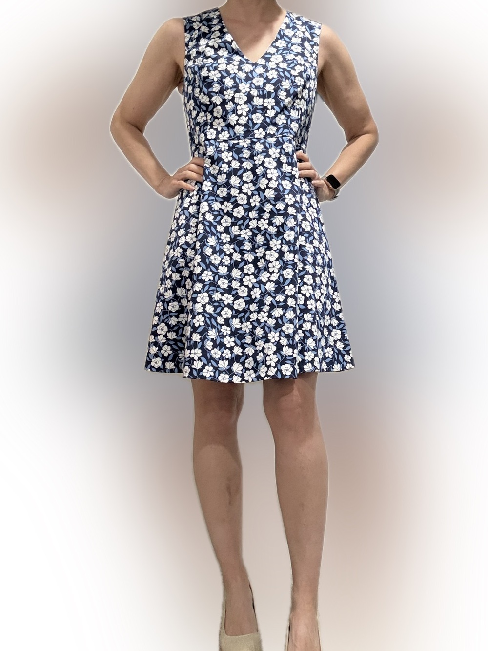 Draper James Navy and White Floral V-Neck Fit & Flare Mini Dress